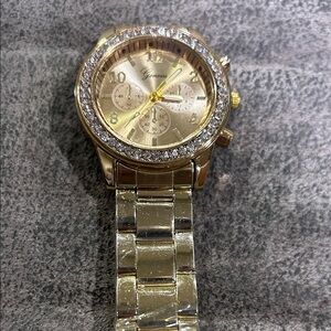 Geneva Gold Watch with Crystal Detailing